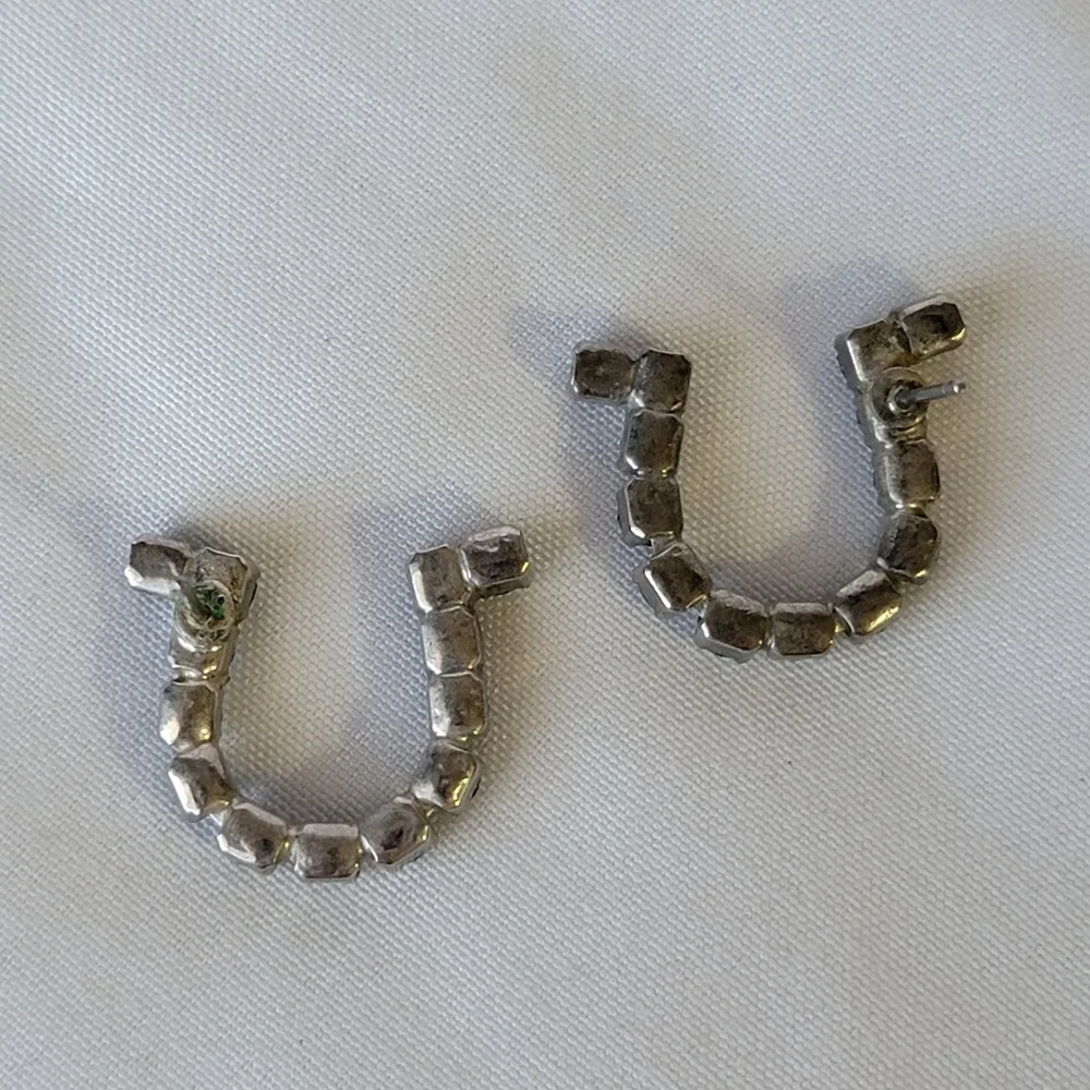 Rhinestone Horseshoe Earrings Sapphire Blue Color